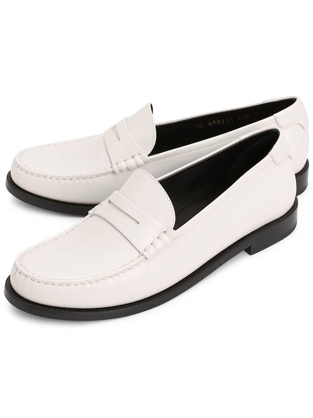 Luxury Saint Laurent Men's Monogram Penny Smooth Leather Loafers White