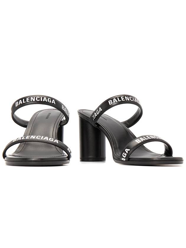 Luxury Balenciaga WoMen's Leather Logo Round Sandal Heels Black