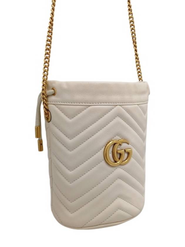Luxury Gucci Trending 2025 575163 White leather GG Marmont mini bucket cross bag
