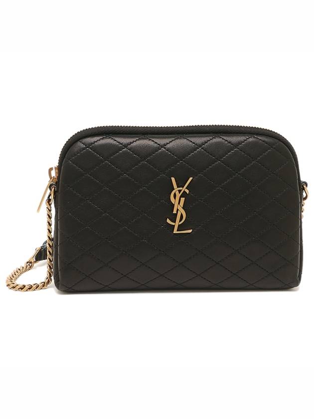 Luxury Saint Laurent Gaby Quilted Lambskin Chain Cross Bag Black