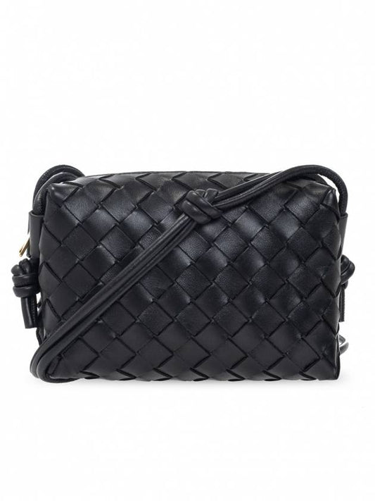 Luxury Bottega Veneta Intrecciato Loop Small Leather Cross Bag Black
