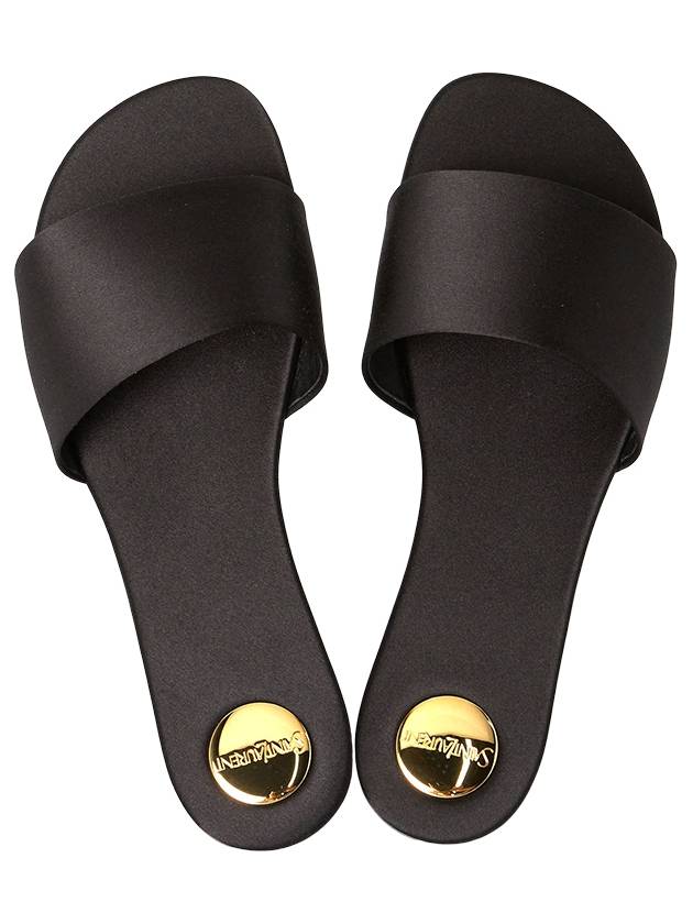 Luxury Saint Laurent Carlyle Satin Flat Slippers Black