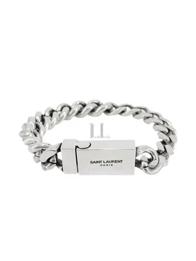 Luxury Saint Laurent Men's Curb Chain Metal Bracelet Silver