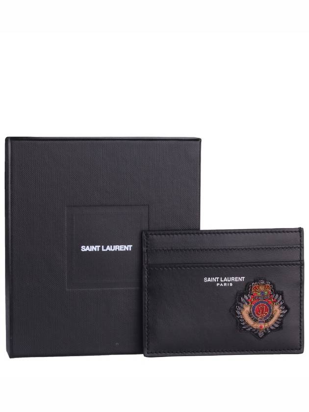 Luxury Saint Laurent Logo Patch Card Wallet Black