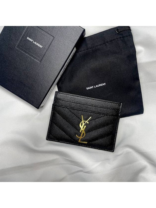 Luxury Saint Laurent Gold Hardware Matelasse Caviar Leather Card Wallet Black