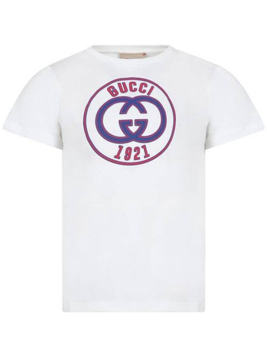 Luxury Gucci Trending 2025 Kids GG Logo 1921 Print Short Sleeve T-Shirt White
