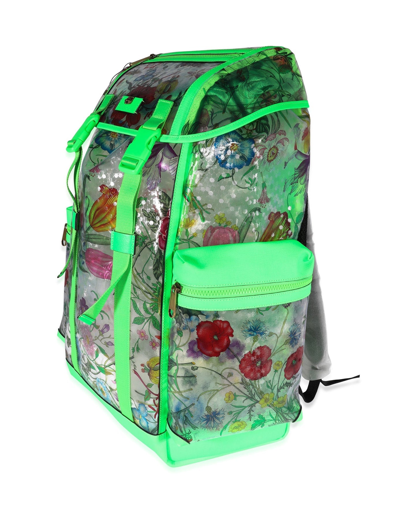 Luxury Gucci Trending 2025 Neon Green Leather & Flora PVC Backpack
