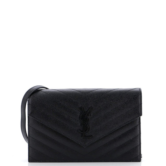 Luxury Saint Laurent Classic Monogram Wallet on Chain Matelasse Chevron Leather Small