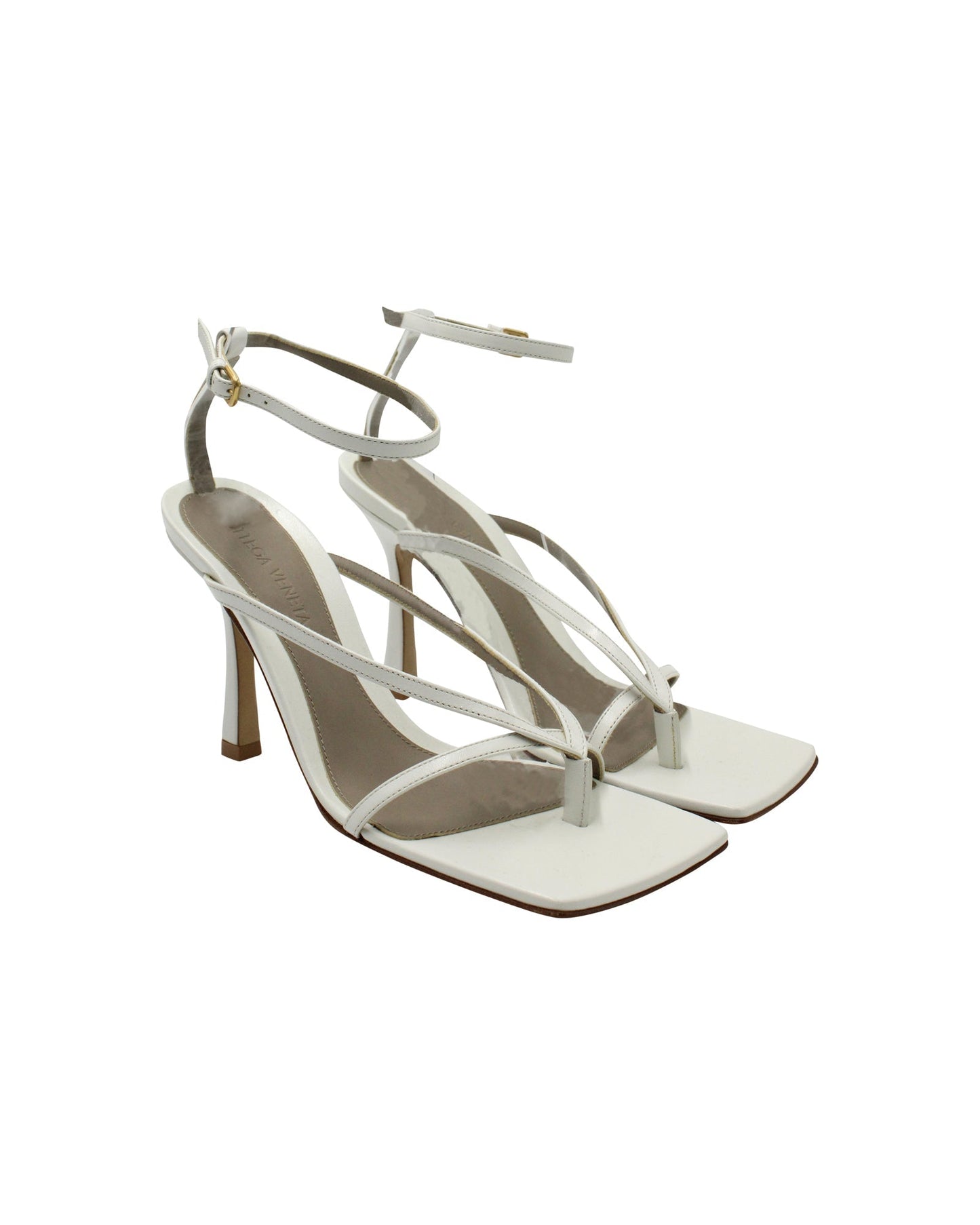 Luxury Bottega Veneta Stretch Ankle Strap Sandals in White Leather