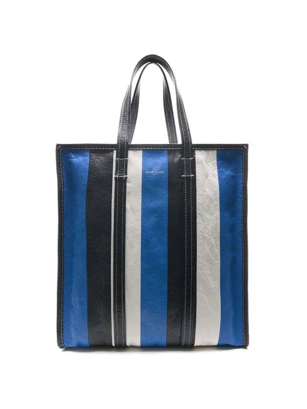 Luxury Balenciaga Bazar Striped Shopper Medium Tote Bag Blue