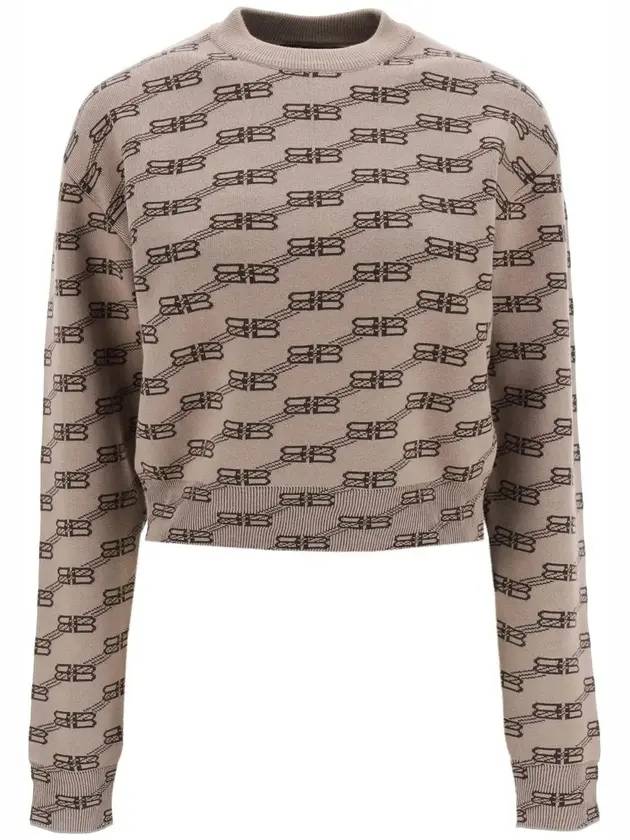 Luxury Balenciaga BB Icon Jacquard Knit Top Brown