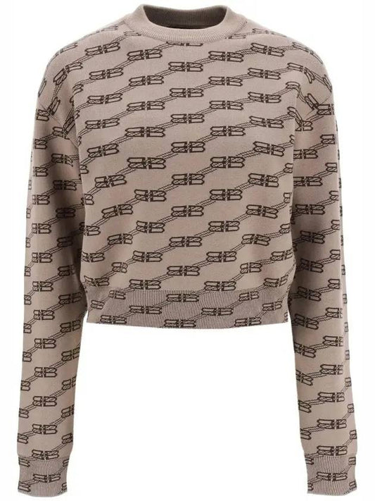 Luxury Balenciaga BB Icon Jacquard Knit Top Brown