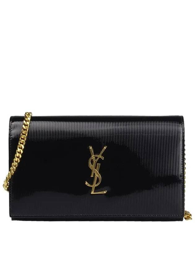 Luxury Saint Laurent Cassandre Chain Long Wallet Black