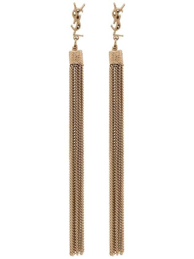 Luxury Saint Laurent Monogram Chain Tassel Loulou  Earrings Gold