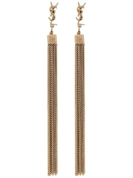 Luxury Saint Laurent Monogram Chain Tassel Loulou  Earrings Gold