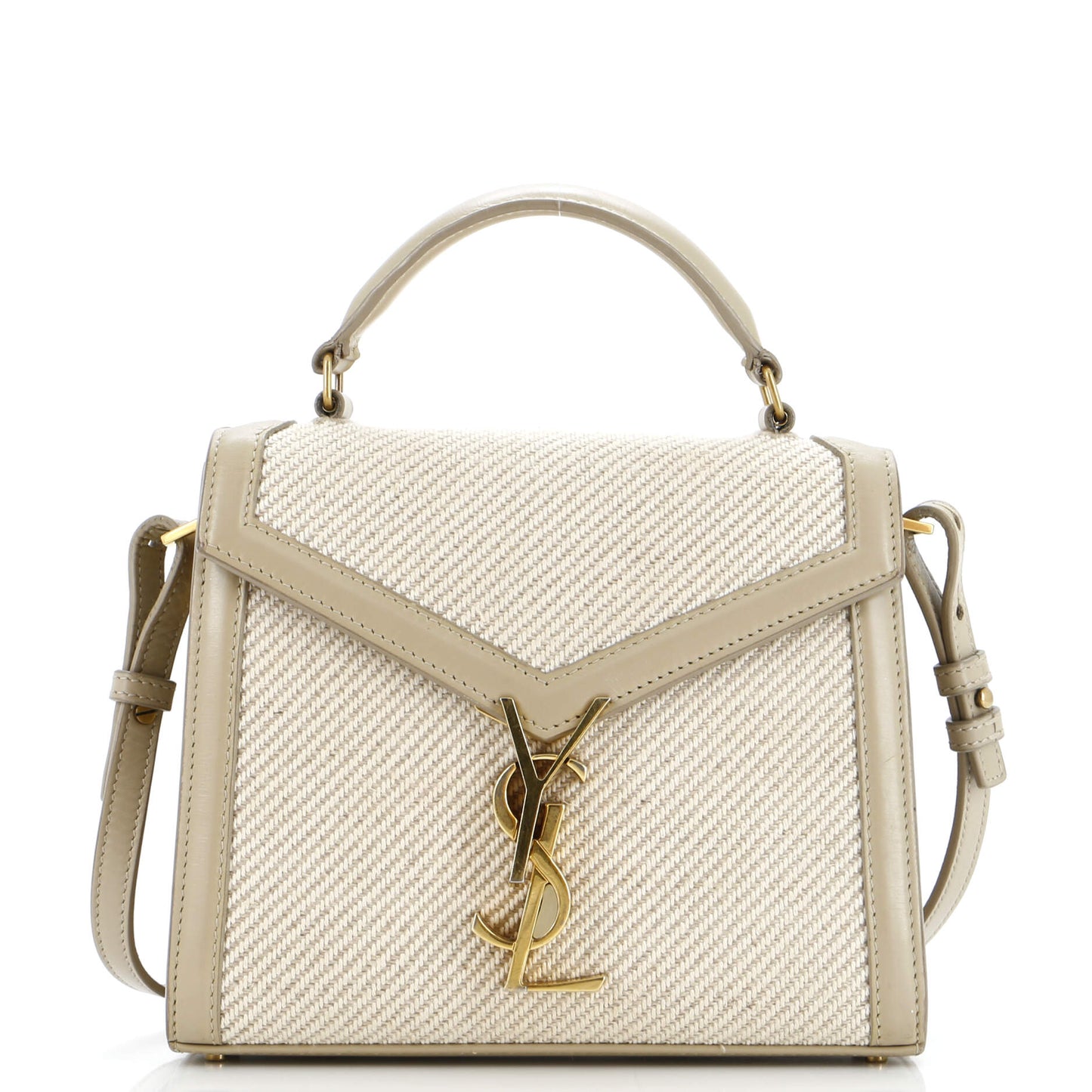 Luxury Saint Laurent Cassandra Top Handle Bag Canvas with Leather Mini