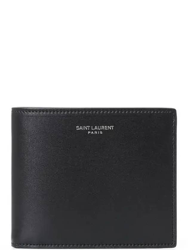 Luxury Saint Laurent Smooth Leather Classic Logo Half Wallet Black