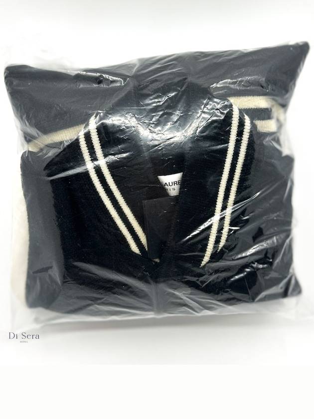 Luxury Saint Laurent Teddy Bomber Jacket in Wool Black White