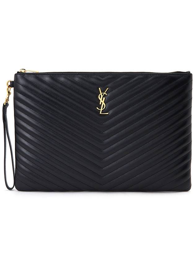 Luxury Saint Laurent Matelasse Leather Document Holder Black