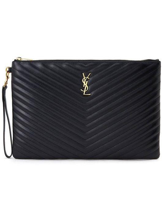 Luxury Saint Laurent Matelasse Leather Document Holder Black