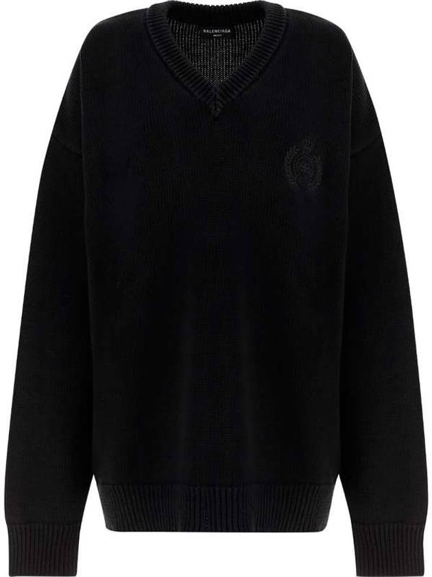 Luxury Balenciaga Men's Back Logo V-Neck Knit Top Black