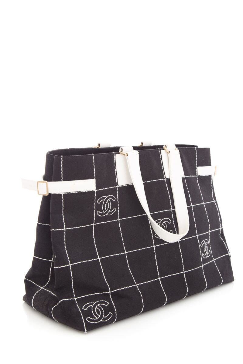 Luxury Chanel CC Canvas Black Quilt Large Tote