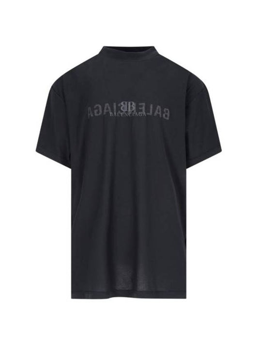 Luxury Balenciaga Logo Print Short Sleeve T-Shirt Black