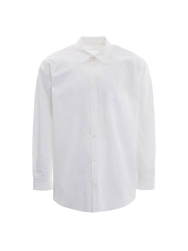 Luxury Balenciaga Logo Pocket Long Sleeve Shirt White