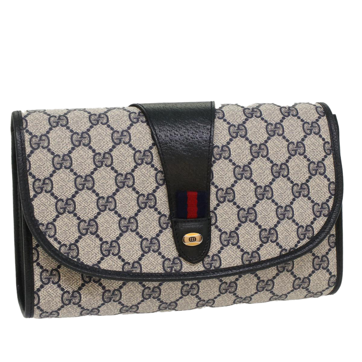 Luxury Gucci GG Canvas Sherry Line Clutch Bag Gray Red Navy 89 01 030  ep1612