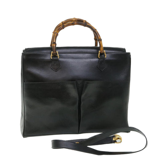 Luxury Gucci Bamboo Hand Bag Leather 2way Black 002 2855 0322 0  ep1823