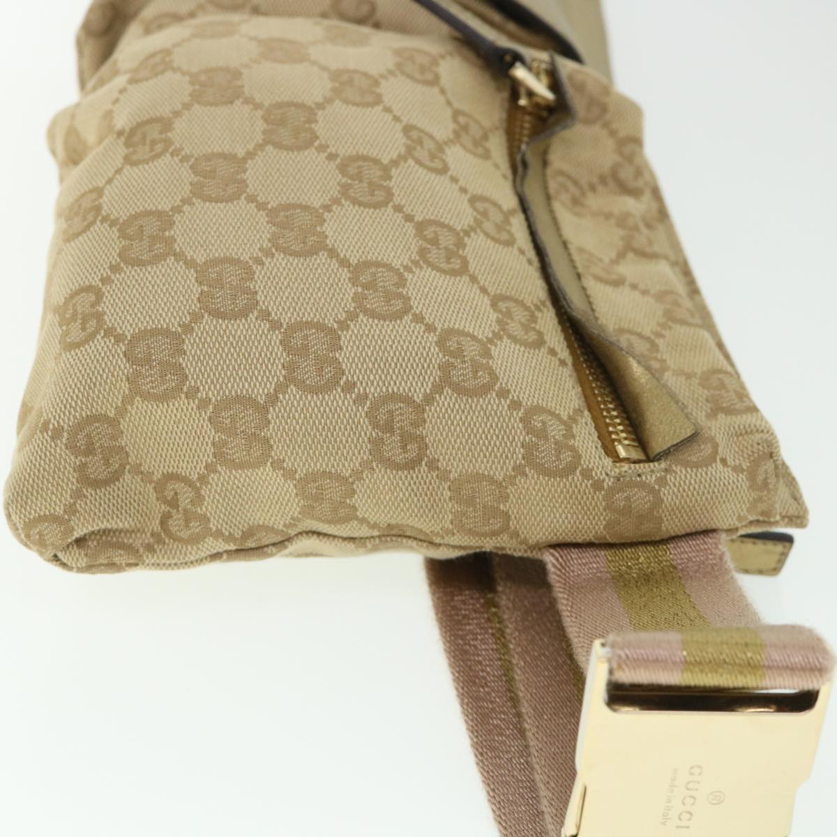 Luxury Gucci GG Canvas Sherry Line Waist bag Beige Pink gold 28566  ep1849