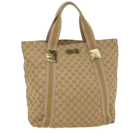 Luxury Gucci GG Canvas Sherry Line Tote Bag Beige Pink Khaki 189669  ep1863