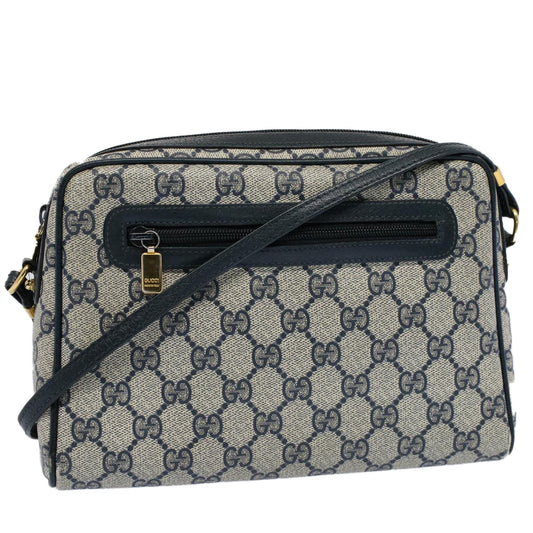 Luxury Gucci GG Canvas Shoulder Bag PVC Leather Gray Navy  ep1896