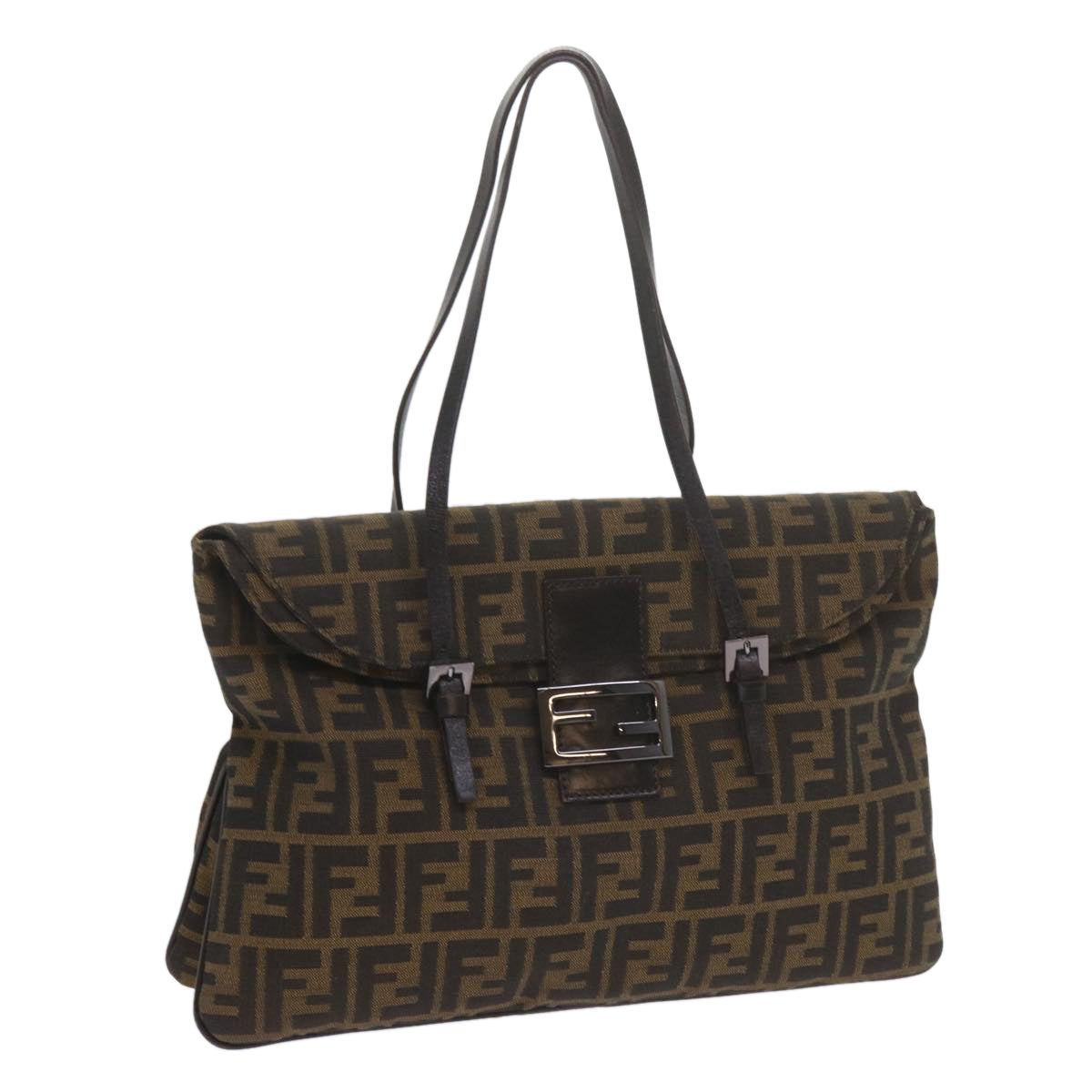 Luxury FendiZucca Canvas Mamma Baguette Shoulder Bag Black Brownep2540