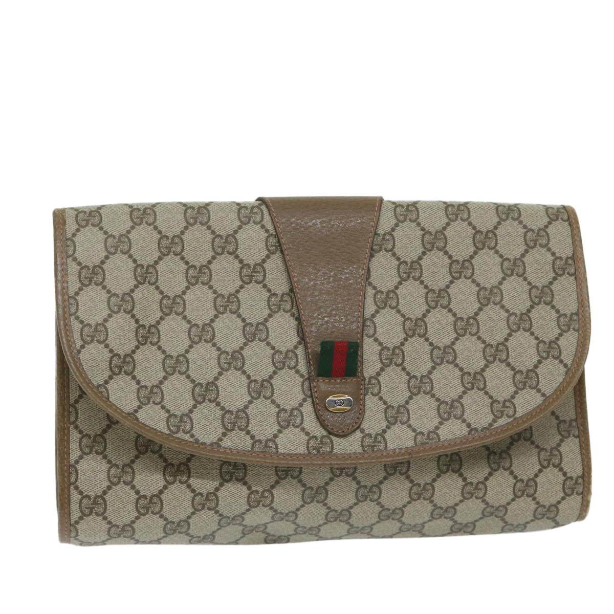 GUCCI GG Supreme Web Sherry Line Clutch Bag Beige Red 89 01 031  ep2873