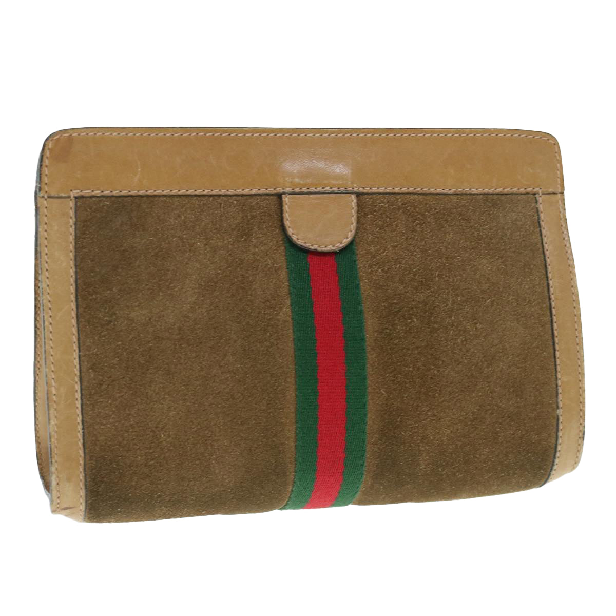 GUCCI Web Sherry Line Clutch Bag Suede Brown Red Green 67 014 2126  ep2886
