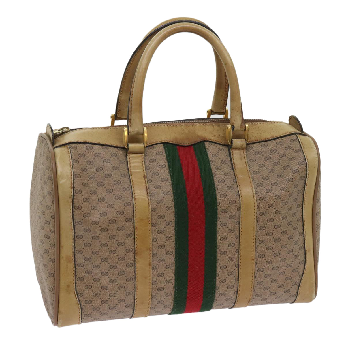 GUCCI Micro GG Supreme Web Sherry Line Boston Bag Beige Red Green  ep2939