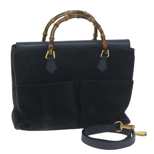 GUCCI Bamboo Hand Bag Suede 2way Navy  ep2993
