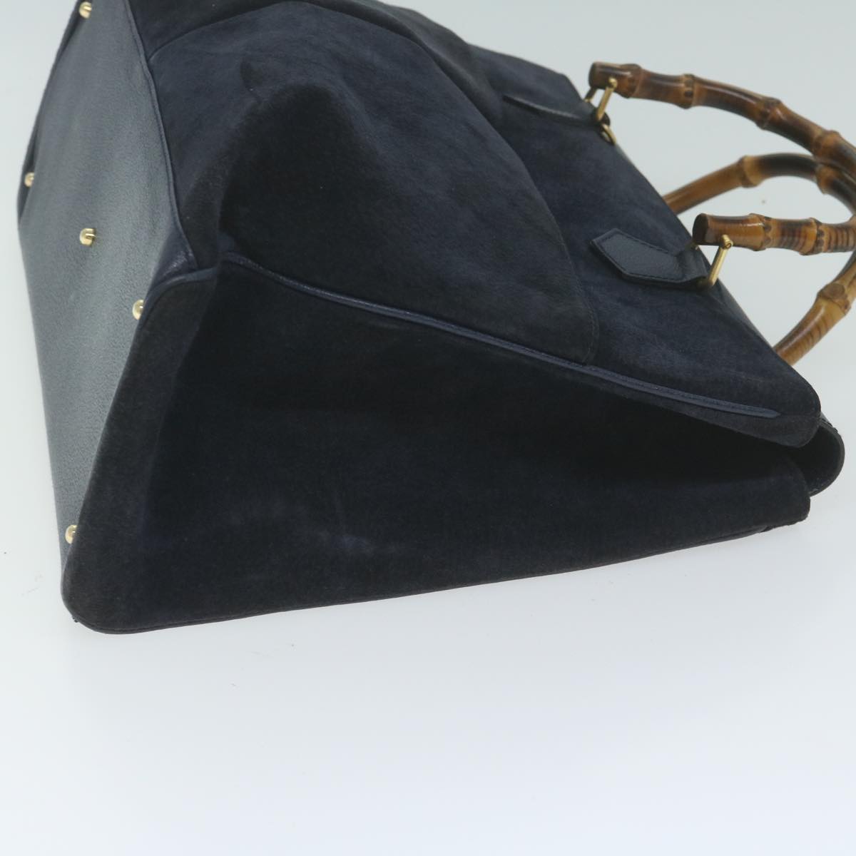 GUCCI Bamboo Hand Bag Suede 2way Navy  ep2993