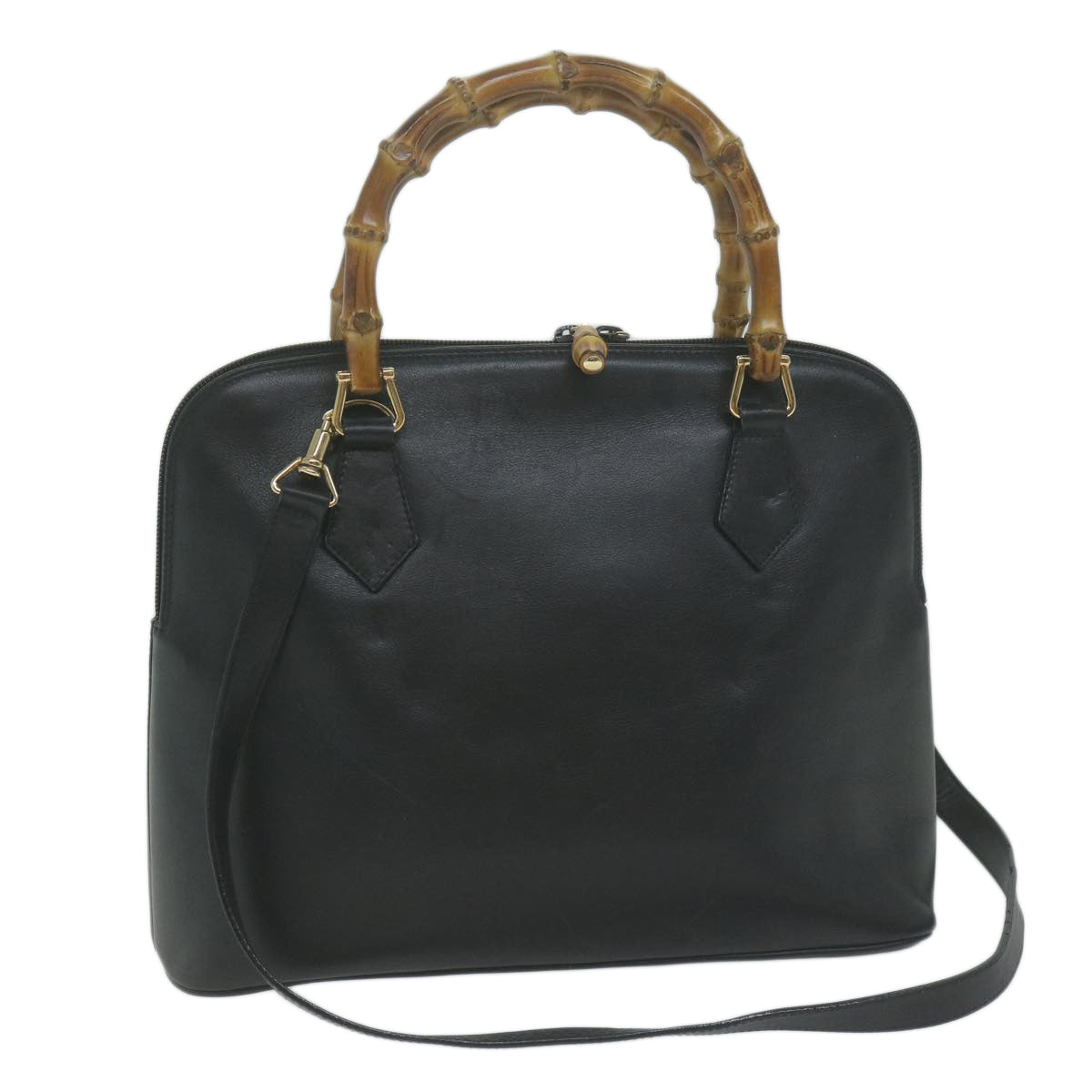 GUCCI Bamboo Hand Bag Leather 2way Black 000 0289  ep3042