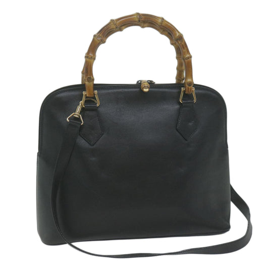 GUCCI Bamboo Hand Bag Leather 2way Black 000 0289  ep3042