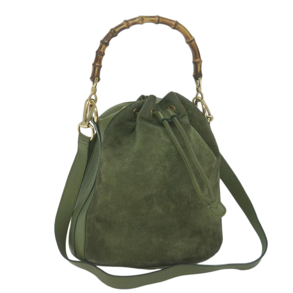 GUCCI Bamboo Hand Bag Suede 2way Khaki 001 2040 1657  ep3043