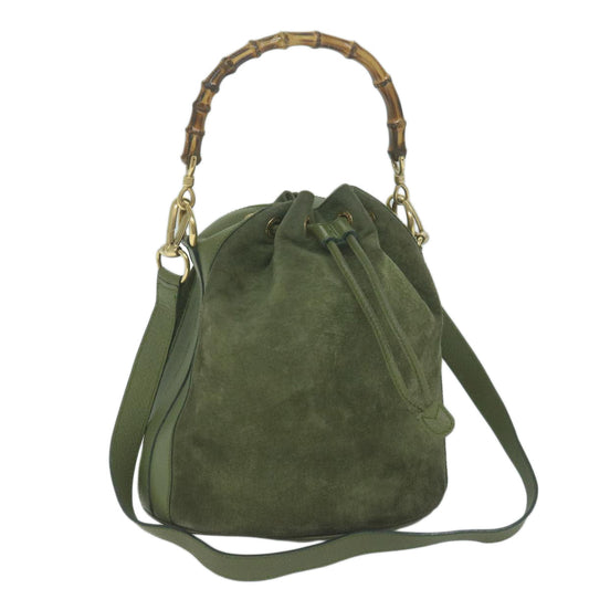 GUCCI Bamboo Hand Bag Suede 2way Khaki 001 2040 1657  ep3043