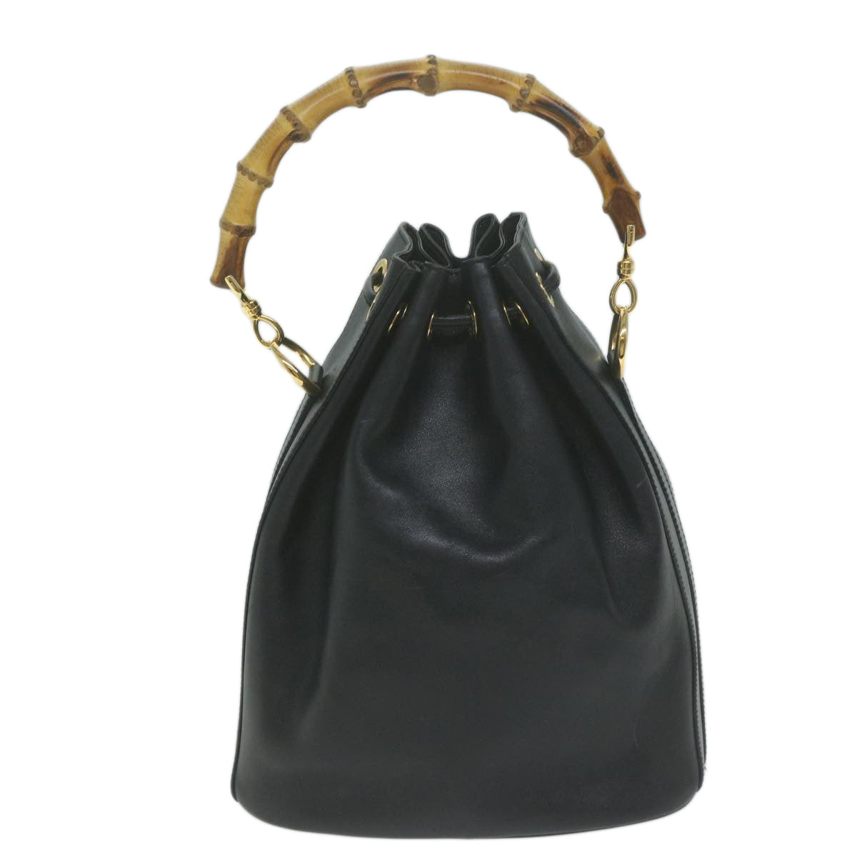 GUCCI Bamboo Hand Bag Leather 2way Black 001 2865  ep3073