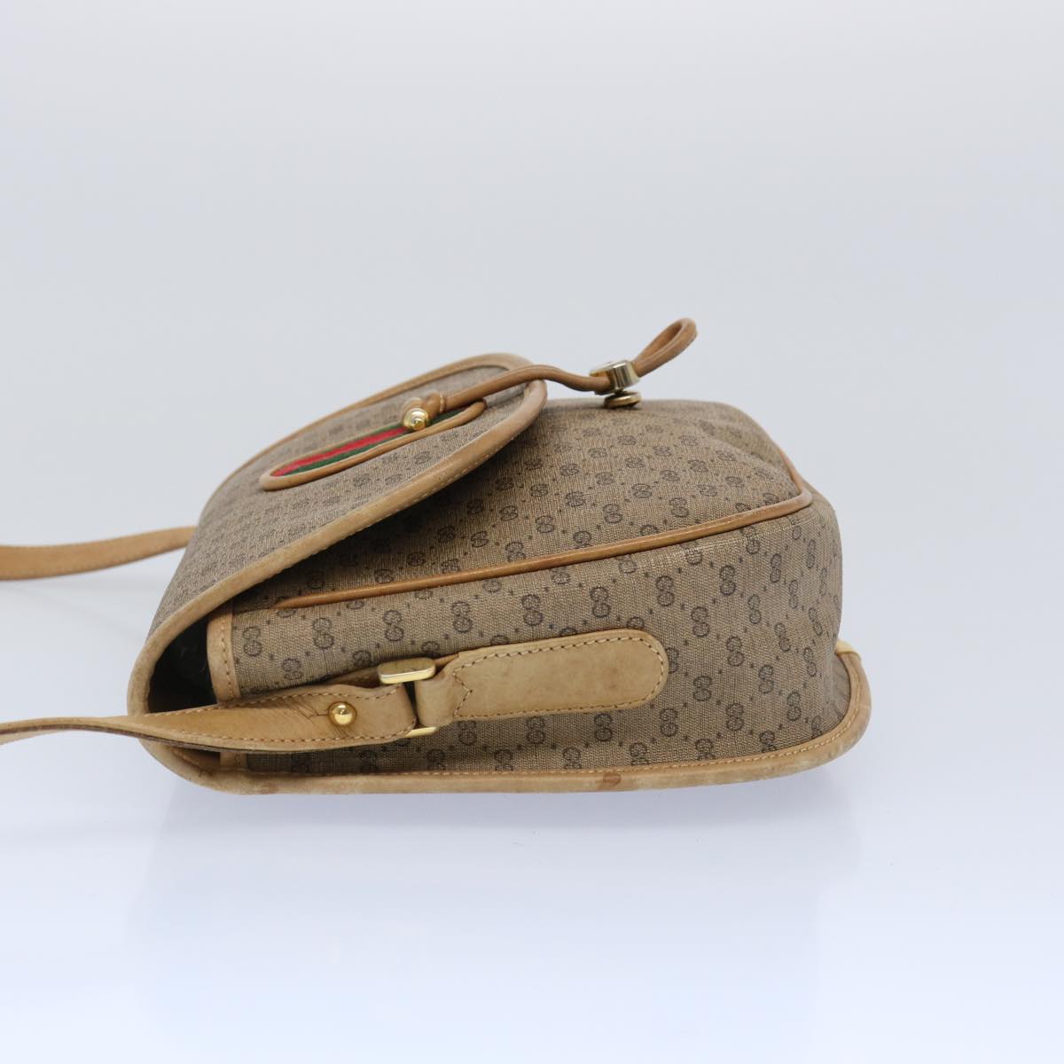 GUCCI Micro GG Supreme Web Sherry Line Shoulder Bag PVC Beige Red  ep3076