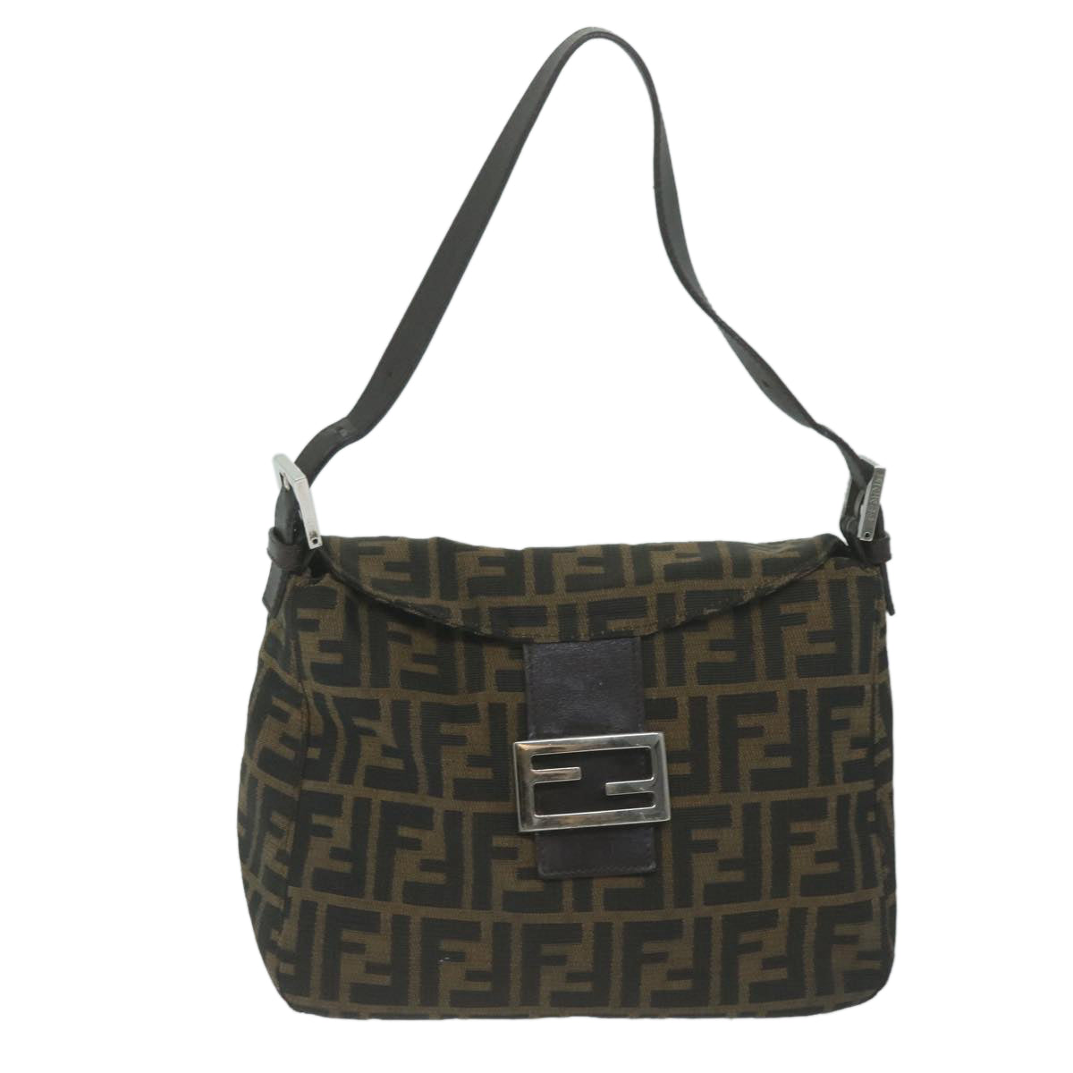 Luxury FendiZucca Canvas Mamma Baguette Shoulder Bag Brown Blackep3105
