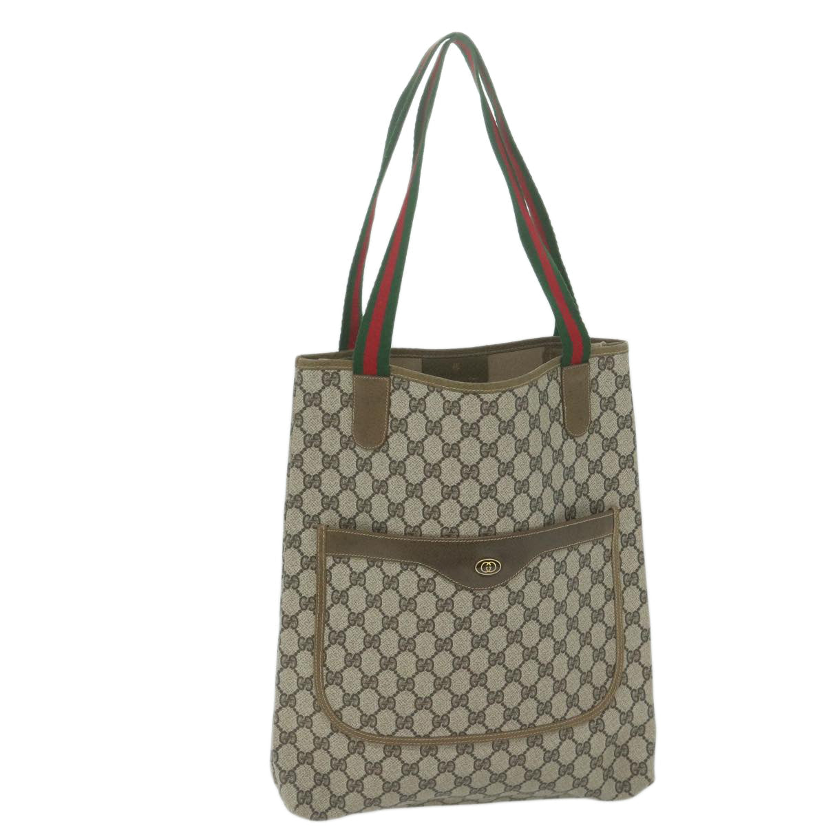 GUCCI GG Canvas Web Sherry Line Tote Bag PVC Leather Beige Red Green  ep3118