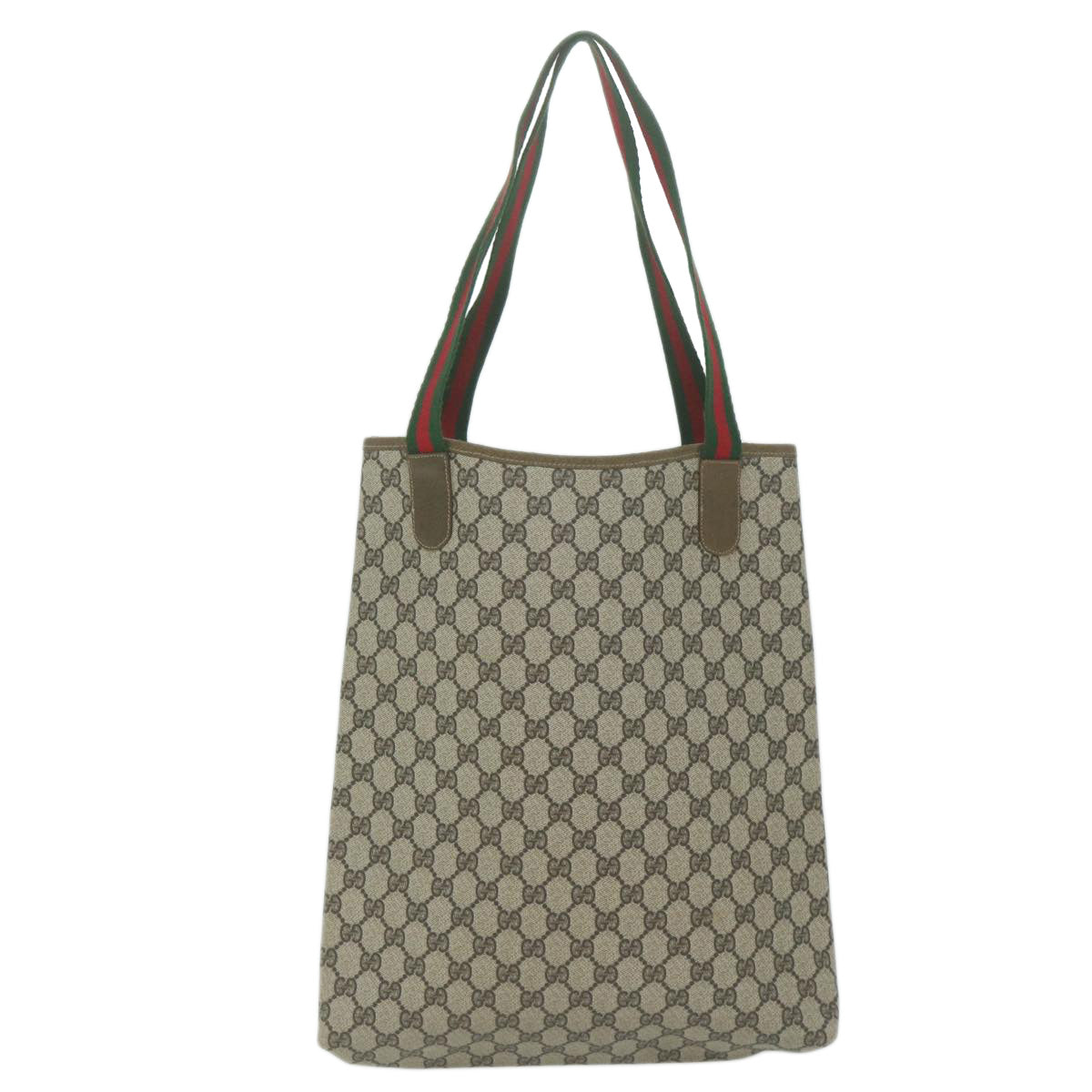 GUCCI GG Canvas Web Sherry Line Tote Bag PVC Leather Beige Red Green  ep3118