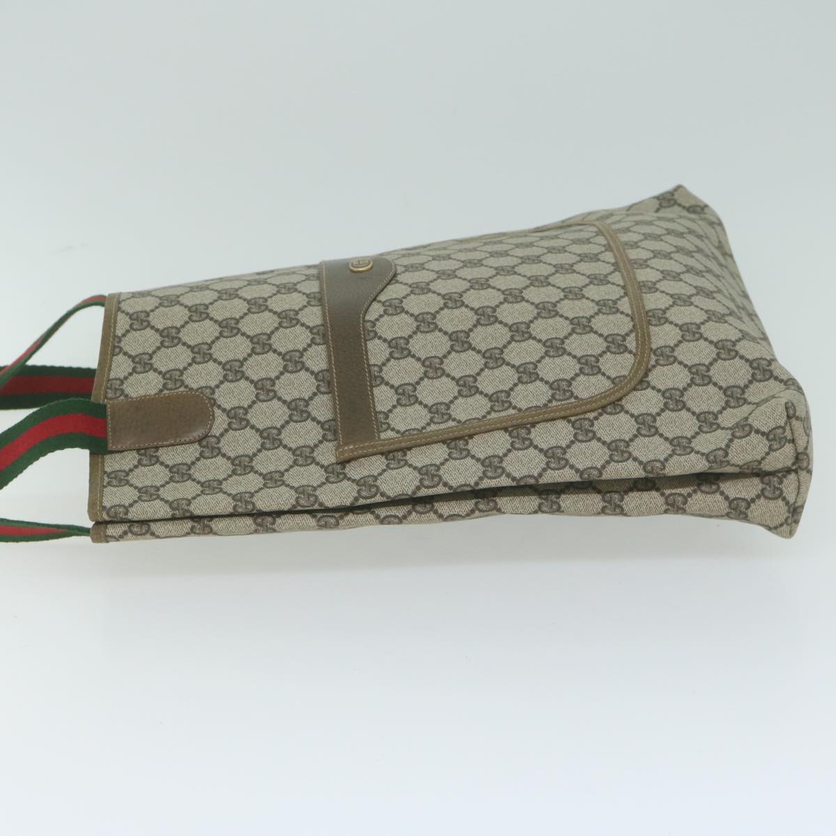 GUCCI GG Canvas Web Sherry Line Tote Bag PVC Leather Beige Red Green  ep3118