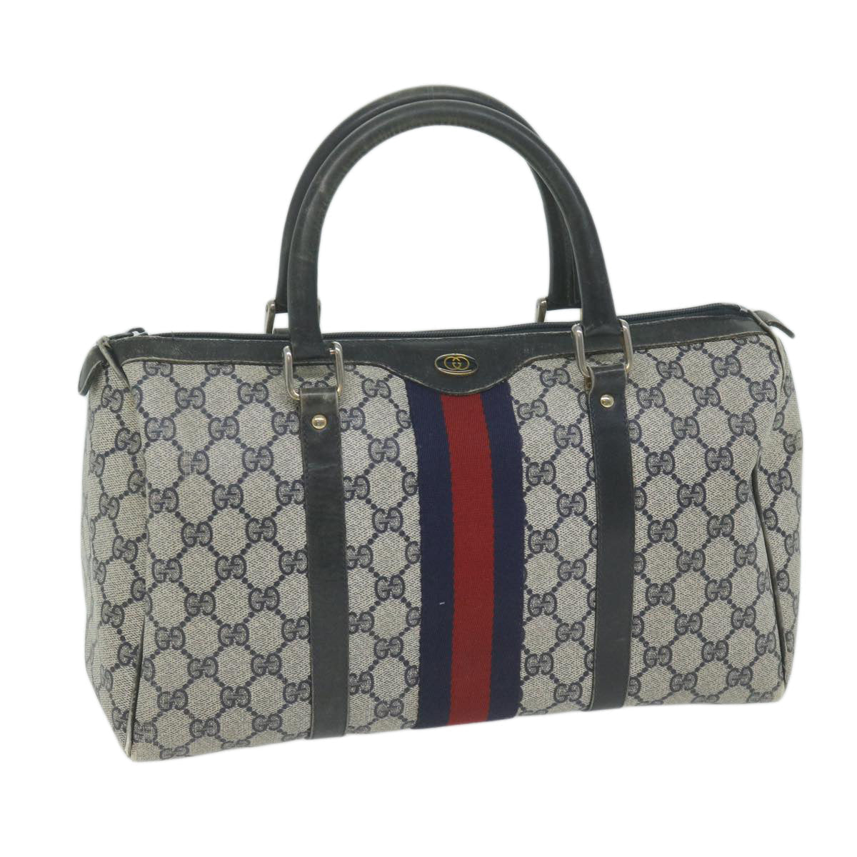 GUCCI GG Supreme Sherry Line Boston Bag PVC Leather Navy Red  ep3121